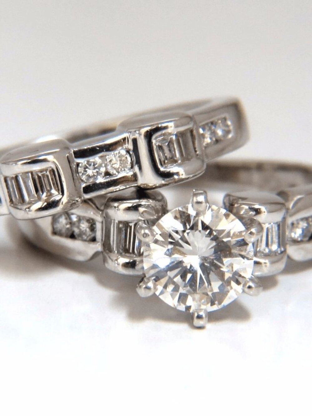 GIA Certified 1.40ct round natural diamond ring & Matching band Platinum H/VS*